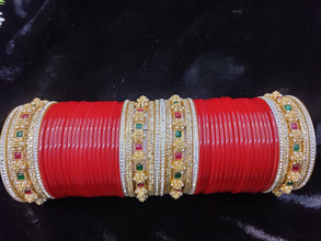 Red Bridal Chuda with Red & Green Kundan Kadas