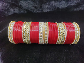 Red Bridal Chuda with Mirror and Kundan Kadas