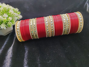 Red Bridal Chuda with Mirror and Kundan Kadas