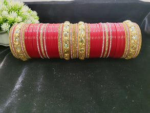 Red Bridal Chuda with Golden Studded Kada