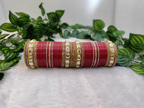 Red Bridal Chuda with Golden Studded Kada