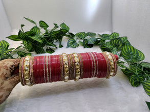 Red Bridal Chuda with Golden Studded Kada