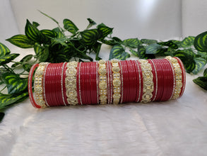 Red Bridal Chuda with Gemstone and Kundan Kadas