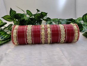 Red Bridal Chuda with Gemstone and Kundan Kadas