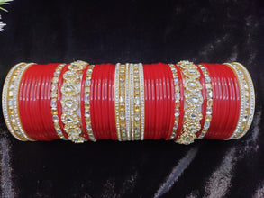 Red Bridal Chuda with Kundan and Diamond Kadas