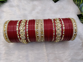 Red Bridal Chuda with Kundan and Diamond Kadas
