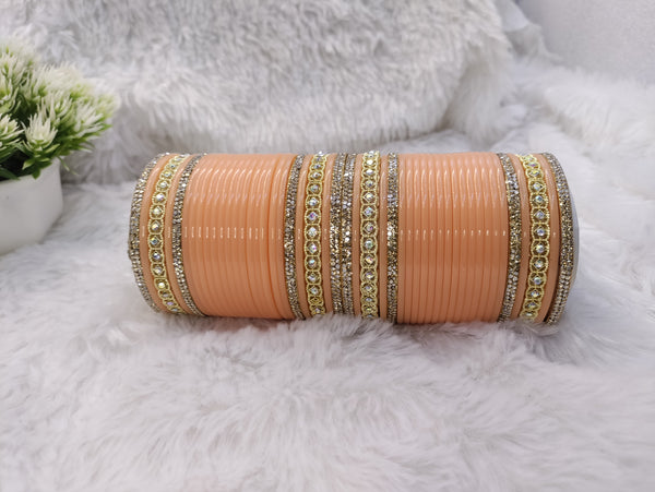 Peach Chuda with Golden Studded Kada