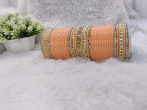 Peach Chuda with Golden Studded Kada