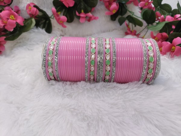 Pink Chuda with Pastel Kundan Kadas