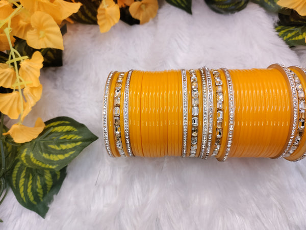 Yellow Chuda with Stone Kadas