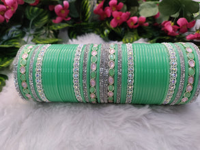 Pastel Green Chuda with Pink & Green Kundan Kadas