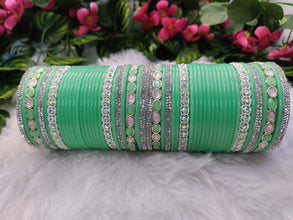 Pastel Green Chuda with Pink & Green Kundan Kadas