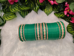 Teal Chuda with Pastel Kundan & Spring Kada