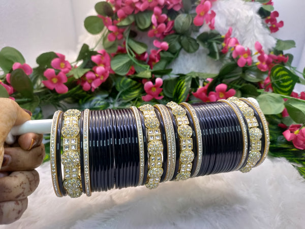 Royal Black Chuda with Golden Kundan Kadas