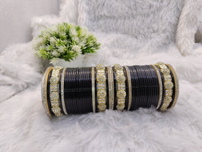Royal Black Chuda with Golden Kundan Kadas