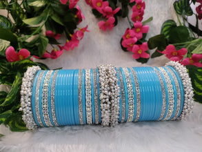 Sky Blue Chuda with Gucha & Silver Studded Kada