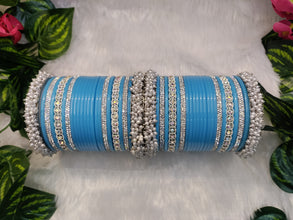 Sky Blue Chuda with Gucha & Silver Studded Kada