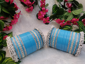 Sky Blue Chuda with Gucha & Silver Studded Kada