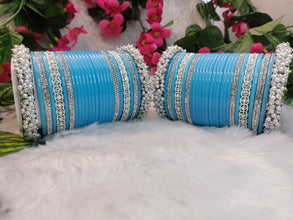 Sky Blue Chuda with Gucha & Silver Studded Kada