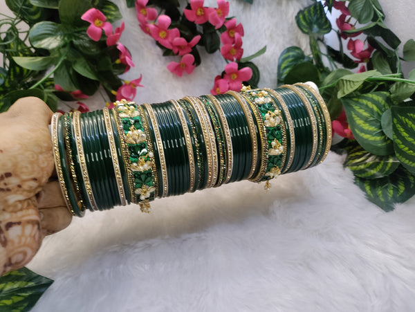 Green Chuda with Jhumki and Golden Kadas