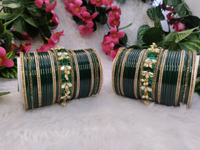 Green Chuda with Jhumki and Golden Kadas