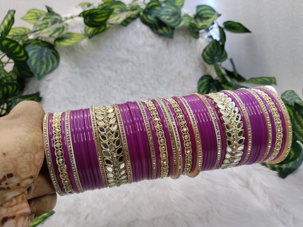 Purple Chuda with Mirror Kadas
